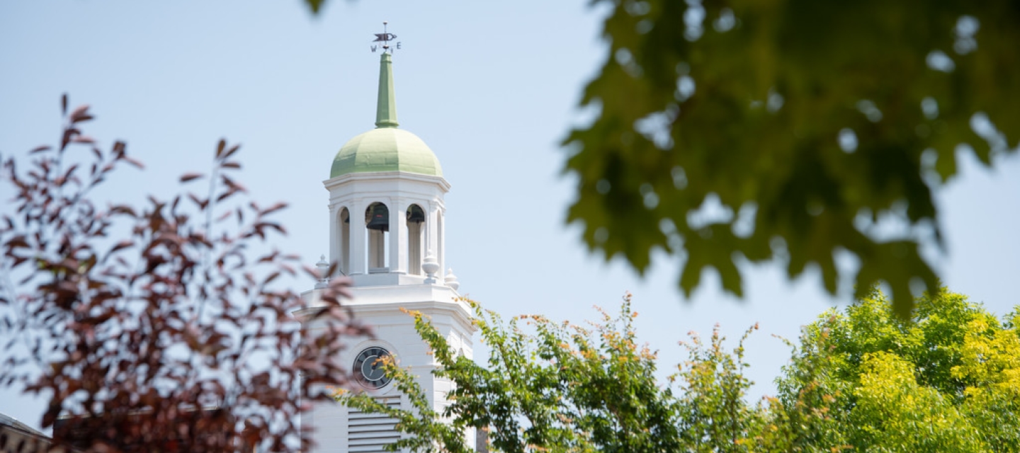 Rockwell Hall bell tower through the trees